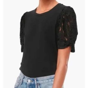 Tuckernuck / Pomander Place Black top with lace balloon sleeve